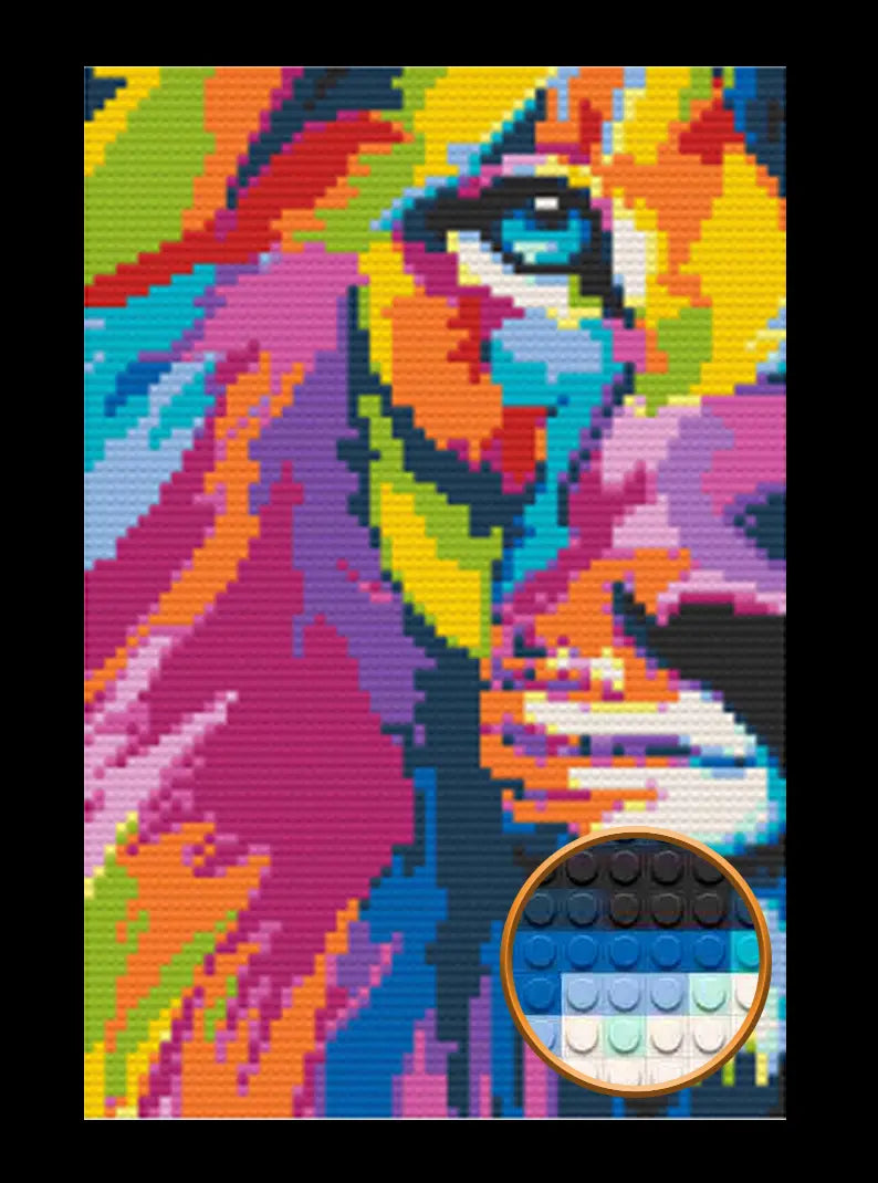 Abstract Lion Art Piece Home Wall Decor Bricked Mosaic Portrait 20x30"