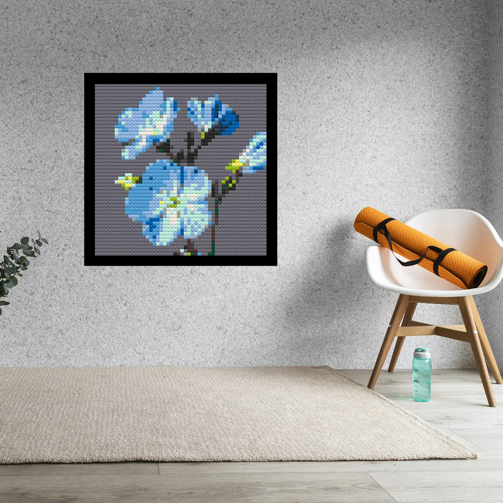 Blue Flax Flower Home decoration Bricked Mosaic Portrait 16x16"