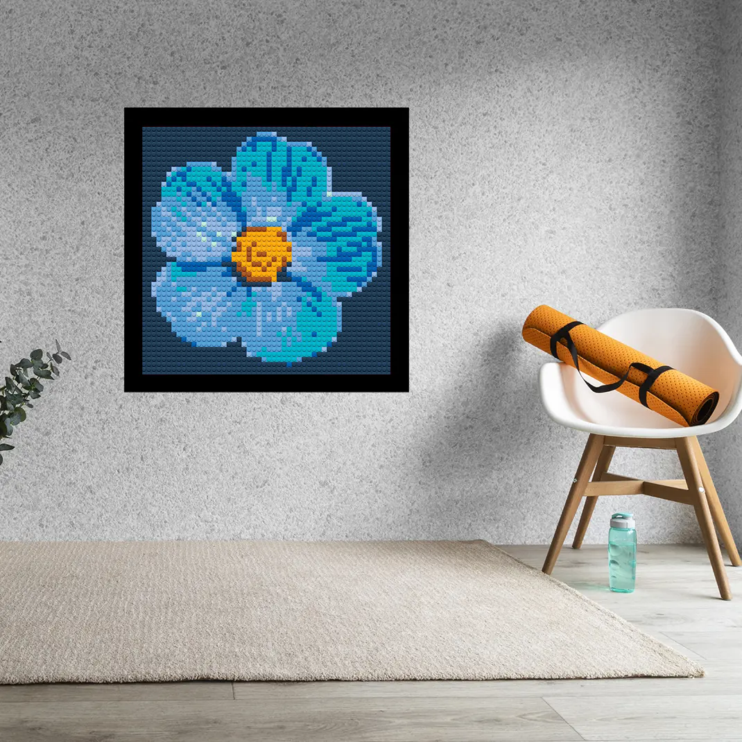 Blue Flower Home decoration Bricked Mosaic Portrait 16x16"