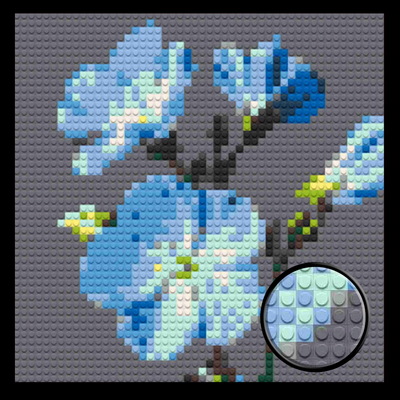 Blue Flax Flowers on Grey Brick Mosaic Art Kit - 16x16 in DIY Wall Decor