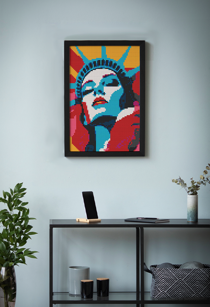 POP ART STATUE OF LIBERTY BRICKED MOSAIC PORTRAIT 20X30