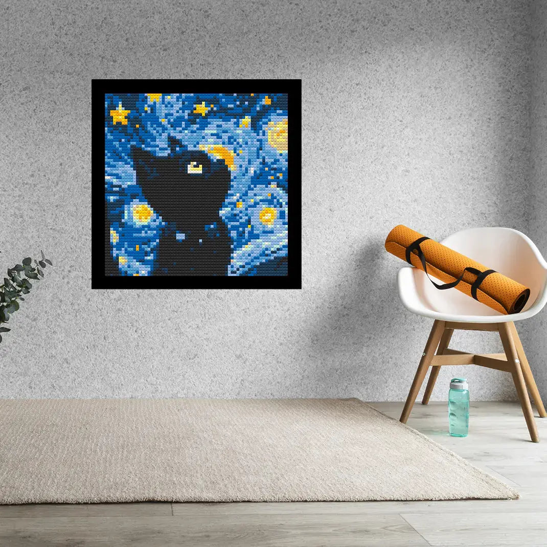 Starry Night with Cat Home Decor Bricked Mosaic Portrait 20x20