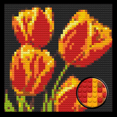 Orange Tulips Brick Mosaic Art Kit - 16x16 in DIY Wall Decor