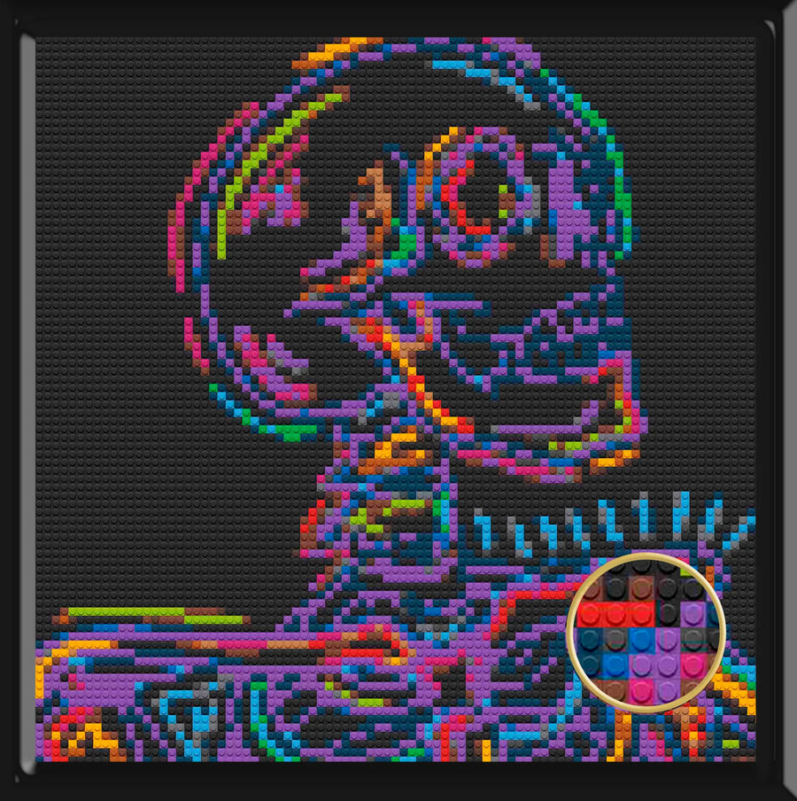 Colorful Skull Art Piece Home Wall Decor Bricked Mosaic Portrait 30x30"
