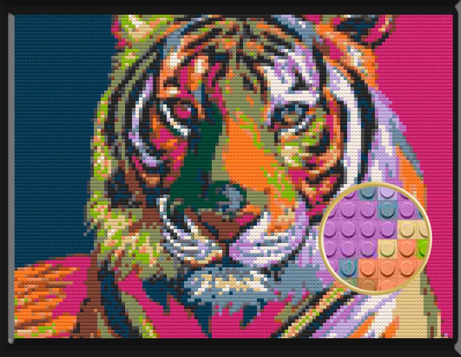 Lion King of the Jungle Art Piece Home Wall Decor Bricked Mosaic Portrait 40x30"